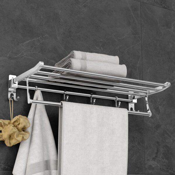 Plantex Eco Stainless Steel Folding Towel Rack/Towel Holder for Bathroom/Towel Hanger/Bathroom Accessories Set(24-inch) Chrome