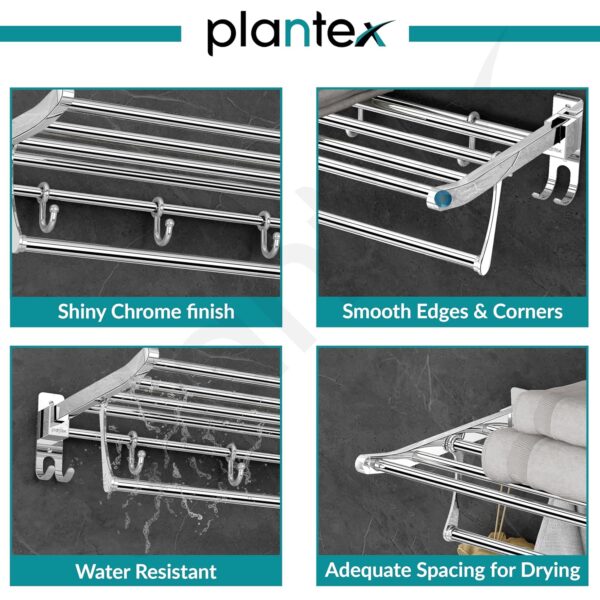 Plantex Eco Stainless Steel Folding Towel Rack/Towel Holder for Bathroom/Towel Hanger/Bathroom Accessories Set(24-inch) Chrome