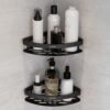 Plantex Self Adhesive Corner Shelf for Bathroom Wall/Aluminium & Stainless Steel Corner Shelf/Storage Organizer/Bathroom Accessories Set - Pack of 2 (8 x 8 inch, Black)