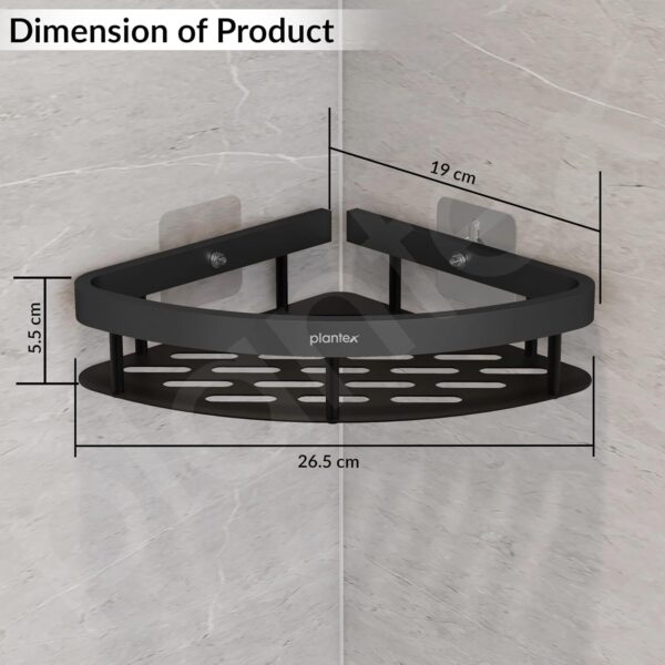 Plantex Self Adhesive Corner Shelf for Bathroom Wall/Aluminium & Stainless Steel Corner Shelf/Storage Organizer/Bathroom Accessories Set - Pack of 2 (8 x 8 inch, Black)