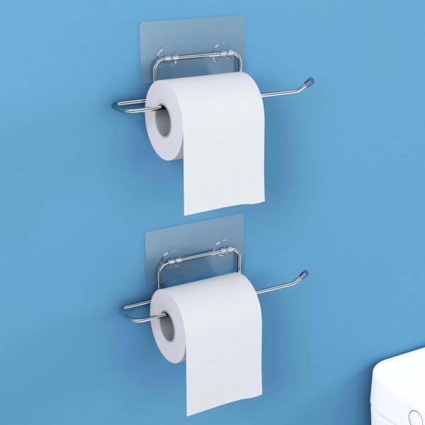 Plantex Self Adhesive Toilet Paper Roll Holder/Toilet Tissue Paper Holder/Toilet Roll Holder for Bathroom Accessories (Chrome - Pack of 2)