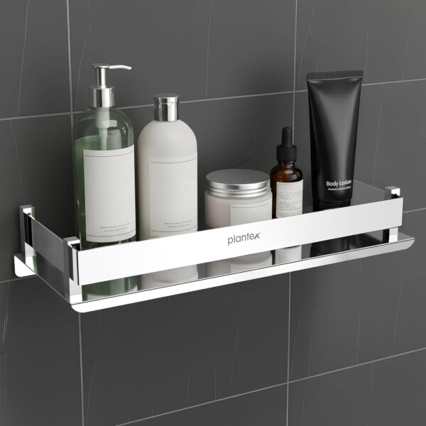 Plantex Stainless Steel Bathroom Shelf Rack/Bathroom Organizer/Wall Shelf for Bathroom Plantex Stainless Steel Bathroom Shelf Rack/Bathroom Organizer/Wall Shelf for Bathroom Accessories Set/Kitchen Stand/Kitchen Shelves & Racks - Chrome (12x5 Inch)