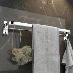 Plantex Stainless Steel Folding Single Towel Rod with Hooks/Towel Holder for Bathroom/Towel Hanger/Towel Stand/Bathroom Accessories - (24 Inch-Chrome)