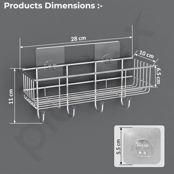 Plantex Stainless Steel Self Adhesive Bathroom Shelf/No Drill Bathroom Organizer with Hooks/Washroom Shelf- Pack of 1(Chrome)