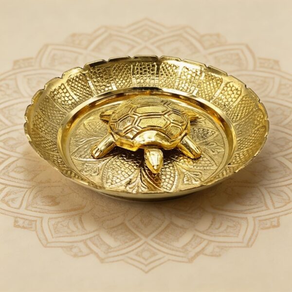 Plus Value Vastu Feng Shui Brass Tortoise with Plate for Career Opportunities and Good Luck Brass Turtle Metal Kachua Plate Handicraft Decor Items for Home, Office for Mom Dad Housewarming