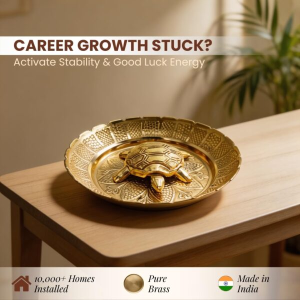 Plus Value Vastu Feng Shui Brass Tortoise with Plate for Career Opportunities and Good Luck Brass Turtle Metal Kachua Plate Handicraft Decor Items for Home, Office for Mom Dad Housewarming