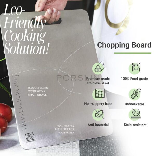 Porslin by Philips Stainless Steel Chopping Board, Chopping Board Steel Vegetable Cutting Board Steel for Kitchen Use, SS Chopper Board, Metal Cutter Board 31 X 21cm, Premium, Heavy Duty