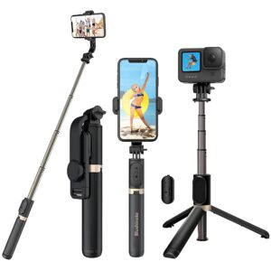 Portable Selfie Stick,Handy Tripod with Detachable Wireless Remote&Mini Tripod Stand for iPhone 13 12 11 Pro Xs Max Xr X 8 7 6 Plus,Smartphone (Without Light)(Black) Pack of 1