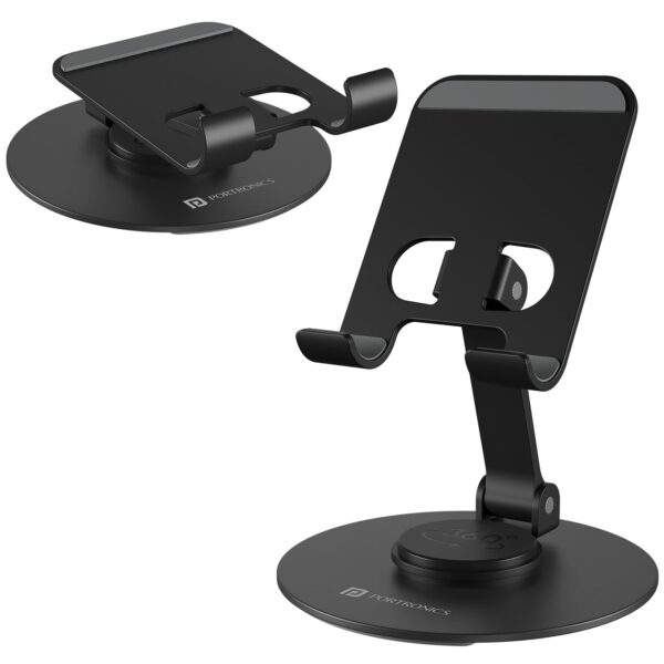 Portronics Mobot 4 Universal Mobile Holding Stand with 360°Rotatable & Portronics Mobot 4 Universal Mobile Holding Stand with 360°Rotatable & Height Adjustable, Foldable & Anti-Skid Design, Stable Metallic Round Base, Mobile Holder for Smartphone, Tablets, Kindles
