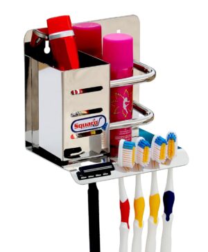 Premium Stainless Steel Toothbrush Stand/Tumbler Holder Multipurpose Bottle Holder Brush and Paste Holder for Bathroom Accessories (Classic, Chrome Finish, Pack of 1)