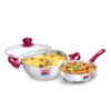 Prestige Stainless Steel 2 Pc Cookware Set with Glass Lid | Platina Popular | Fry Pan 24cm (2.25 L) | Kadai 24cm (2.8 L) | TRIPLY Base | Gas & Induction Compatible | Even Heating | 5Y Warranty | ISI