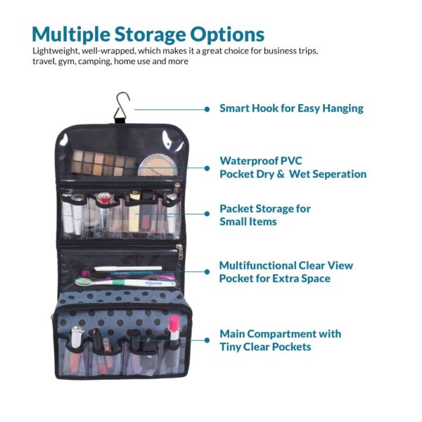 PrettyKrafts Non Woven Vanity Toiletry Bag with Hanging Hook, Stylish Travel Organizer for Cosmetics, Makeup & Toiletries, Hanging Toiletry Accessories Organizer for Men, Women, (Grey) 25 x 6 x 20 cm