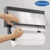 Primeway® Stainless Steel + Plastic 4 in 1 Tango INOX Wall-Mounted Kitchen Rolls Dispenser Holder for Film, Foil, Paper with Multi Utility Spices/Storage Rack & 6 Hooks, Grey