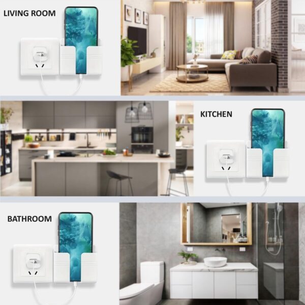 Prolet Wall Mounted Mobile Holder & Storage Case for Remote with Charging Port, Adjustable Viewing Angle, Multi-Purpose Wall Stand for Phones, Tablets & Electronics – White (Pack of 3)