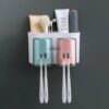QONETIC Wall Mounted Tooth Brush Holder for Bathroom with 2 QONETIC Wall Mounted Tooth Brush Holder for Bathroom with 2 Mouthwash Cups | Bathroom Toothbrush Organizer | Multi-Compartment, Dustproof & BPA-Free Brush Holder for Bathroom Storage