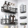 RAYMOX 5 in 1 Self Adhesive Shelf Organizer Combo/Metal Racks RAYMOX 5 in 1 Self Adhesive Shelf Organizer Combo/Metal Racks and Shelves for Wall/Stand for Bathroom Without Drill/Soap Holder with Tooth Brush Holder/Bathroom Accessories (Black)