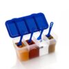 RILION Multipurpose Plastic 4 In 1 Masala Box for Kitchen, Transparent Pickel Box, 4 Compartment Storage Container Airtight For Cereal, Dry Fruits Dabba1800 Ml with 4 Spoons(Blue)