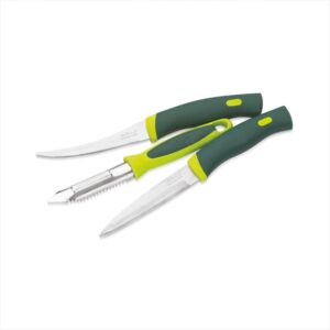 RITU Stainless Steel Kitchen Knife and Peeler Set of 3 Combo | for Daily Use | Sharp Blades Multipurpose Peeling Cutting Tool | Rust -Resistant Durable Blades | Green Ergonomic Handle