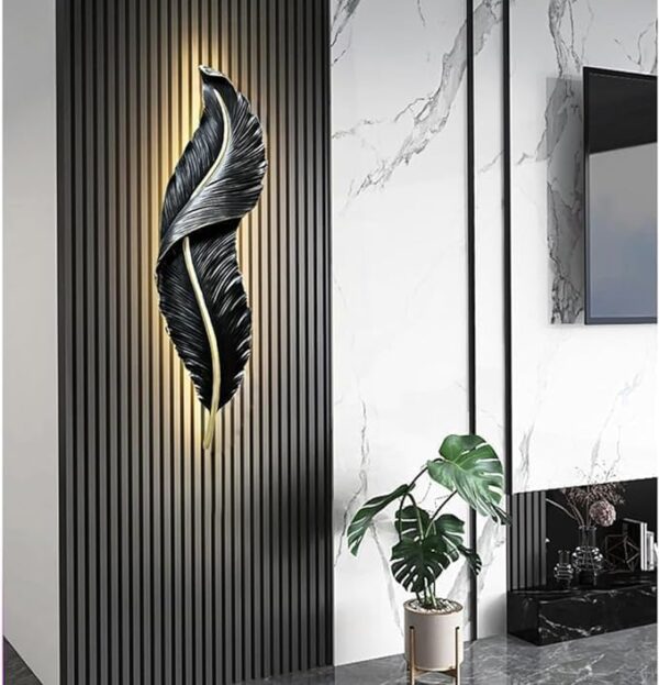 R.K Decor HUB Home Room decore LED Wall Light Sconce lamp Leave Leaf/Feather Mounted Modern Decorative Light Lamp for Living Room,Wall Decoration 2ft (Black)