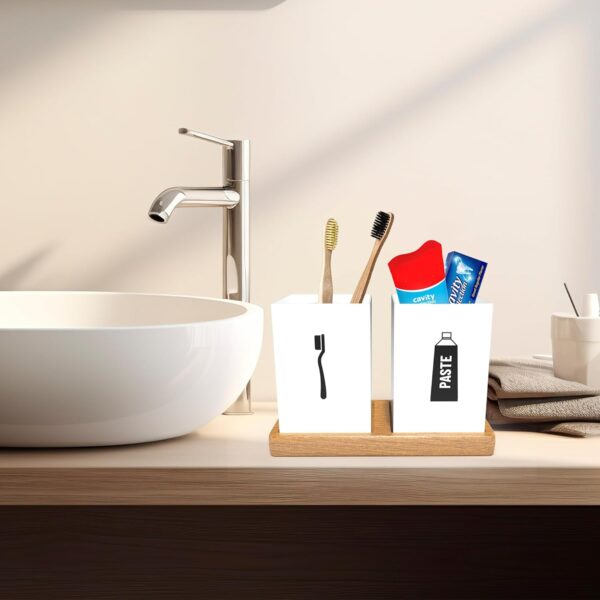 ROSTON-Teak-Wood-Toothbrush-Holder-Accessories-HoldersBathroom-Organizer-2-Compartments-White.jpg ROSTON Teak Wood Toothbrush Holder Accessories Holders,Bathroom Organizer 2 Compartments, White