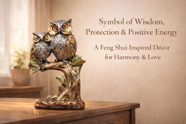 Resin Owl Pair Statue Sitting On Tree - Home Decor/Office Table Top Decoration/Living Room/Garden Showpiece/Gift Item - Pack Of 1 (Design 1), Multicolour