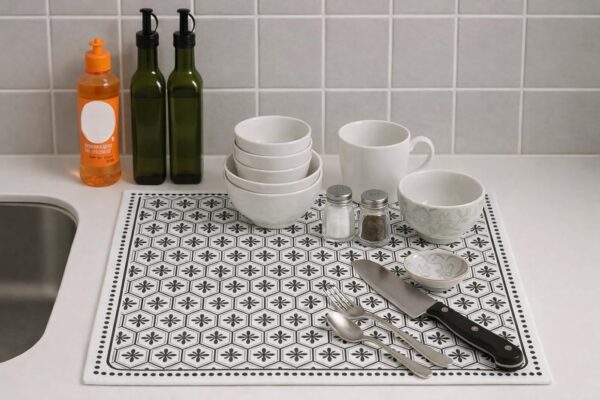 RichAxis Large Dish Drying Mat for Kitchen Slab - 40x50 cm Water Absorbing Mat for Kitchen Utensils, Non-Slip Quick Drying Mat, Absorbent Kitchen Drying Mats (Black)