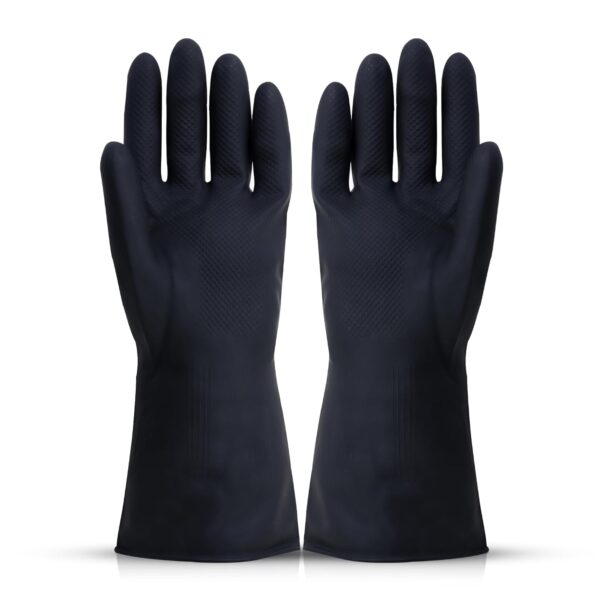 Robustt Heavy Duty Rubber Hand gloves - 1 Pair (Free Size, Black) for Dishwashing, gardening, kitchen cleaning