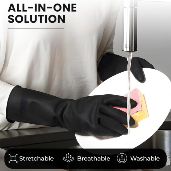 Robustt Heavy Duty Rubber Hand gloves - 1 Pair (Free Size, Black) for Dishwashing, gardening, kitchen cleaning