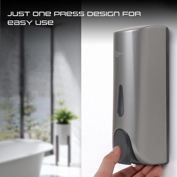 Robustt Stylish Wall Mounted Liquid Soap Dispenser - Gun Grey (300 ml, Pack of 1) - with Adhesive Hooks | Easy Installation for Bathroom & Kitchen - Durable ABS Material, Sleek Design