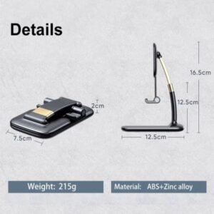 Rotatable & Foldable Universal Mobile Stand with Stable Metallic Base Adjustable Height & Multi-Angle Holder for Smartphones Tablets Kindles iPhone iPad (Black)