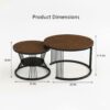 Round Coffee Table Set of 2 for Living Room Wooden Top with Black Metal Frame Modern Nesting Center Table for Sofa Area Home & Office Furniture (Black Brown)