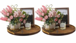 Round Wood Decorative Tray Tray for Coffee Table Rustic Wooden Trays Decor Kitchen Counter Circle Tray Vintage Centerpiece for Living Room Candle (11 inch Set of 2)