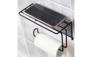 Royal Brothers Self Adhesive Toilet Paper Holder/Tissue Paper Roll Holder with Mobile Stand/Towel Bar Hanger Storage Rack/Bathroom Accessories (Black)