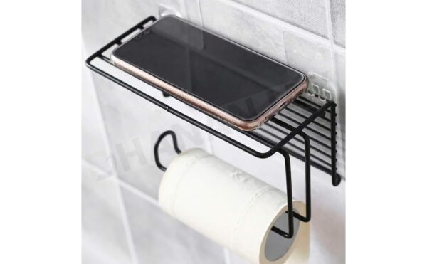Royal Brothers Self Adhesive Toilet Paper Holder/Tissue Paper Roll Holder with Mobile Stand/Towel Bar Hanger Storage Rack/Bathroom Accessories (Black)