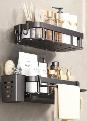 Royal- Pro Bathroom Shelf for Wall Pack of 2 Shelf with Self Adhesive Stickers Washroom Organizer with Accessories Wall Mount Shelves Racks for Bathroom Storage