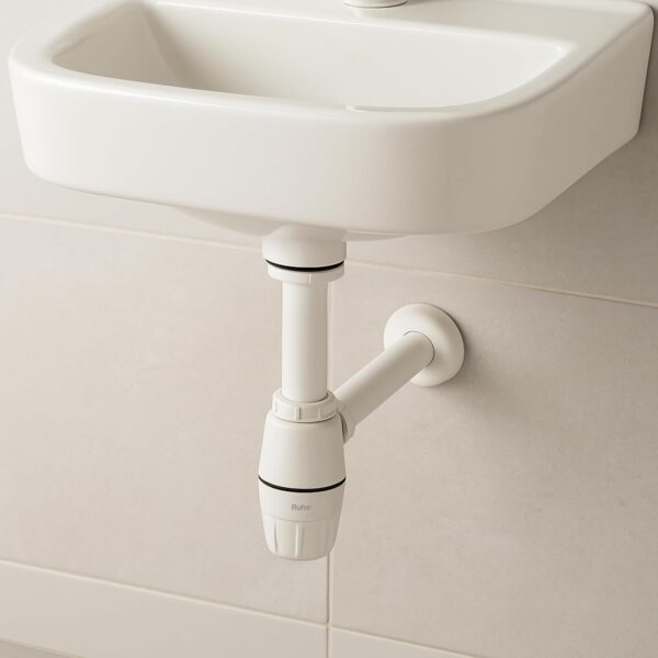 Ruhe® ABS Bottle Trap for Washbasins | Matte Finish Bottle Trap with Wall Flange| 12 Inches Pipe | Round | Ivory | Adjustable Height for Bathroom & Kitchen |Anti Cockroach Tarp