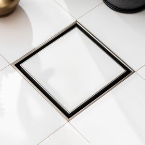 Ruhe® Square Tile Insert Floor Drain | 304 Stainless Steel | Invisible Shower Drain Channel | 5 x 5 Inches | Waste Water Floor Drain for 13mm Tile | Drainer Channel | Anti Cockroach Trap | Silver