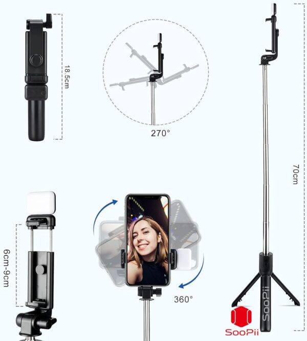 S1 Selfie Light Stick with Tripod Stand, 3 in 1 Multifunctional Design, Rechargable LED Light with Two Brighness Levels for Make up, Selfie, Vlogging & Photo Shoot, Selfie Stick with Bluetooth Remote