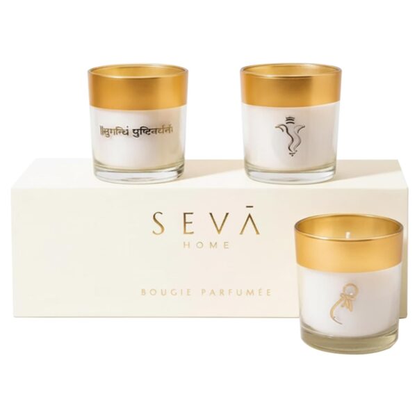 SEVA HOME Enchante Scented Candle Gift Set | Pack of 3 | Orchid, Jasmine & White Musk | 25H Burn Each | Natural Soy Wax | Festive Décor & Luxury Gifting