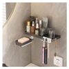 SHALVI Self Adhesive Toothbrush Holder Storage Rack with Soap Dish/Wall Mounted Plastic Shelf Organizer for Bathroom Accessories and Hardware/Shelve with Soap Dish