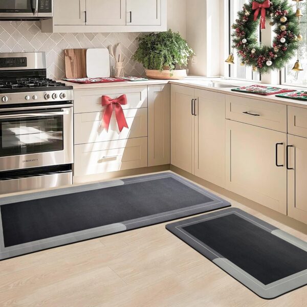 SITTELLA Rubber 2 Kitchen Mats Set, Anti-Skid Kitchen Mats 3.5mm, SITTELLA Rubber 2 Kitchen Mats Set, Anti-Skid Kitchen Mats 3.5mm, Water Absorbent Rug, Carpets, Floor Mat for Home and Kitchen (120x40cm & 40x60cm) in Grey, Rectangular