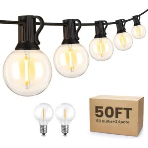 SK20 G40 Outdoor String Lights 50ft Decorative LED Bulbs IP65 Waterproof Shatterproof Indoor/Outdoor Lighting 0.6W Energy Saving Hanging Light for Backyard Terrace Garden Balcony (50+2 Bulbs)