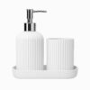 SKADIOO 3-Piece Soap Dispenser Set for Bathroom – Soap Dispenser SKADIOO 3-Piece Soap Dispenser Set for Bathroom – Soap Dispenser for Wash Basin, Toothbrush Holder, Vanity Tray & Countertop Organizer for Modern Bathroom Décor & Sink Storage.