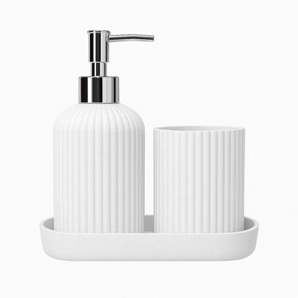 SKADIOO 3-Piece Soap Dispenser Set for Bathroom – Soap Dispenser SKADIOO 3-Piece Soap Dispenser Set for Bathroom – Soap Dispenser for Wash Basin, Toothbrush Holder, Vanity Tray & Countertop Organizer for Modern Bathroom Décor & Sink Storage.