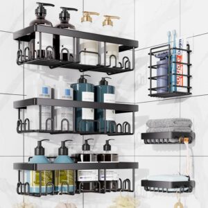 SNAPTRON 6 in 1 Self Adhesive Shelf Organizer/Bathroom Metal Racks and Shelves for Wall/Soap Holder & Tooth Brush Holder/Wall Stand for Bathroom Without Drill/Bathroom Accessories