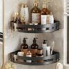 SR 1 PES Plastic Self-Adhesive Wall-Mount Bathroom Corner Shelf Rack Organizer Storage Shelves Holder/Accessories (Black, Pack of 1) (1)