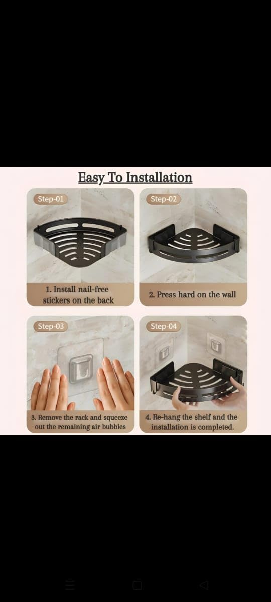 SR 1 PES Plastic Self-Adhesive Wall-Mount Bathroom Corner Shelf Rack Organizer Storage Shelves Holder/Accessories (Black, Pack of 1) (1)