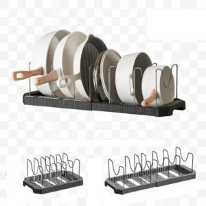 STAR WORK Expandable Pull-Out Pan & Pot Organizer Pan Dish Rack Stand Organizer for Cabinet Kitchen Cabinet Cookware Baking Frying Rack (BLACK)