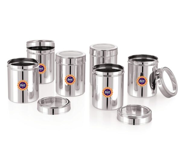 SUVI 1 kg Stainless Steel Kitchen Containers with See Through Lid (1250ml - 6pcs) | Ubha Dabba Multipurpose Storage | Steel Storage Containers for kitchen Food Grains Capacity - 1kg Approx (Pack of 6)