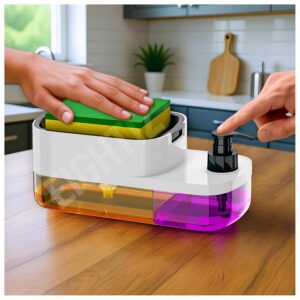SWAPKART ABS Plastic 3 in 1 Soap Pump Dispenser Dish Soap Liquid Dispenser Sponge Holder Dish Soap Dispenser for Kitchen Sink Countertop Kitchen Bathroom (Multi-Color,Pack of 1)